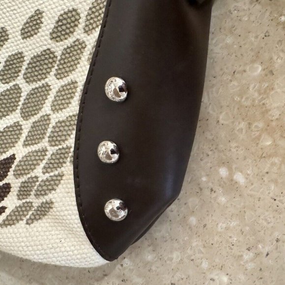 FURLA Beige and Tan Canvas and Leather Gold Studded Shoulder Bag *Very Very Rare - Picture 12 of 16